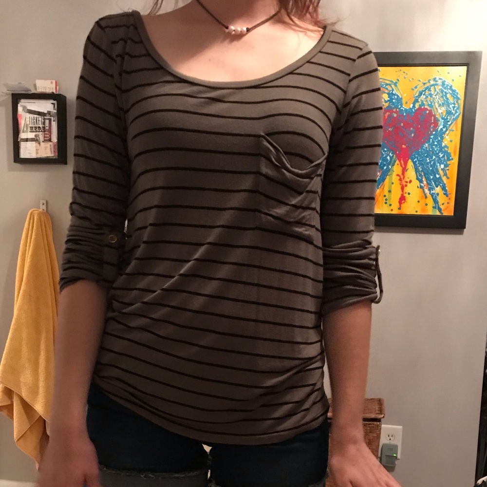 forest green striped 3/4 sleeves shirt